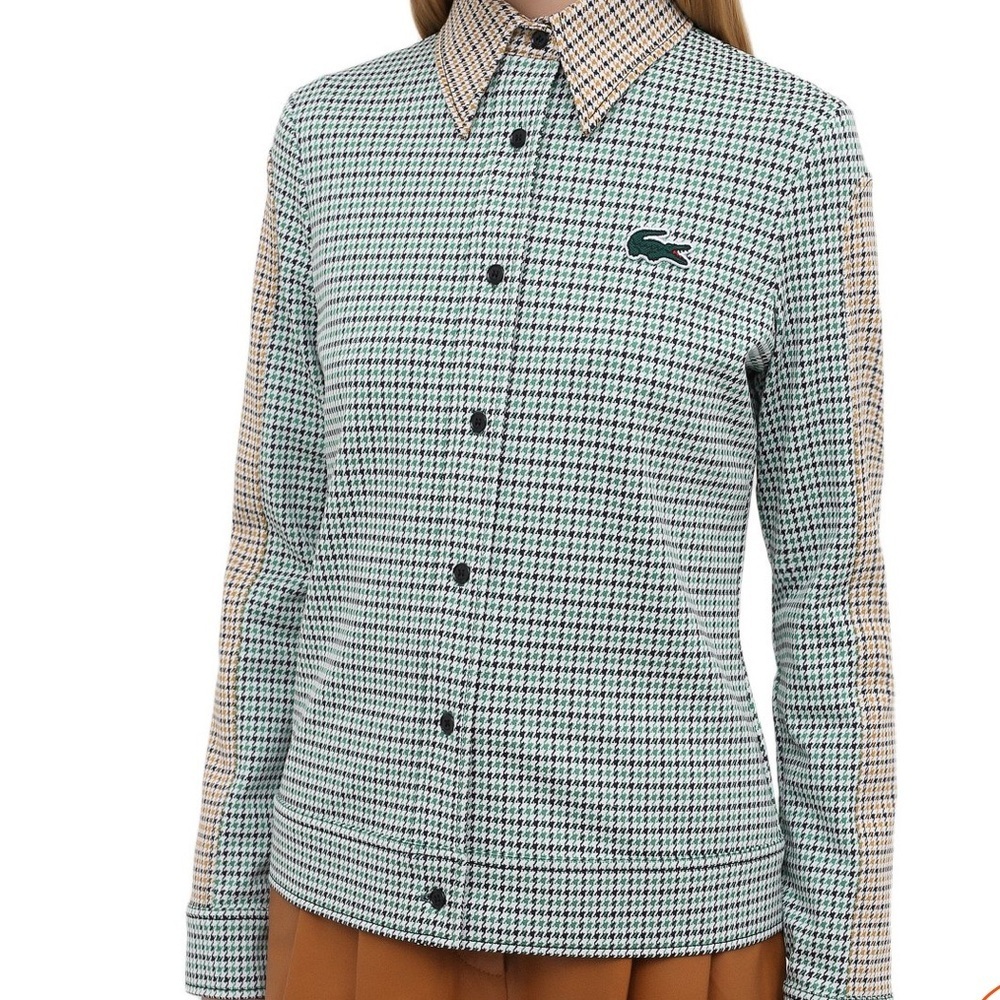Lacoste Women's Green and Tan shirt - Elevated casual Wear - Size M - Picture 3 of 9